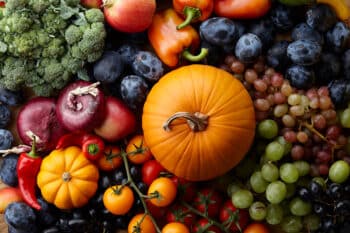 Autumn Concept With Seasonal Fruits And Vegetables