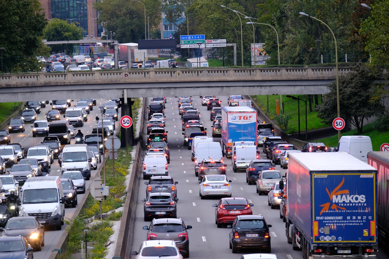 The Parisian Highway With Its New Speed Limit On A Cloudy Day.