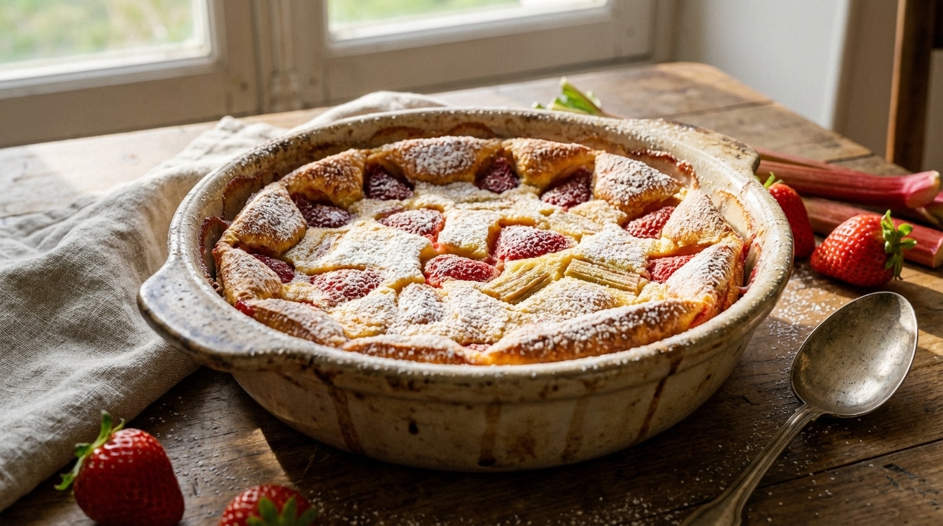 Plus Personne Ne Veut Revenir A La Version Aux Cerises Mon Clafoutis Fraise Rhubarbe Qui Fait Fondre Les Gourmands Featured