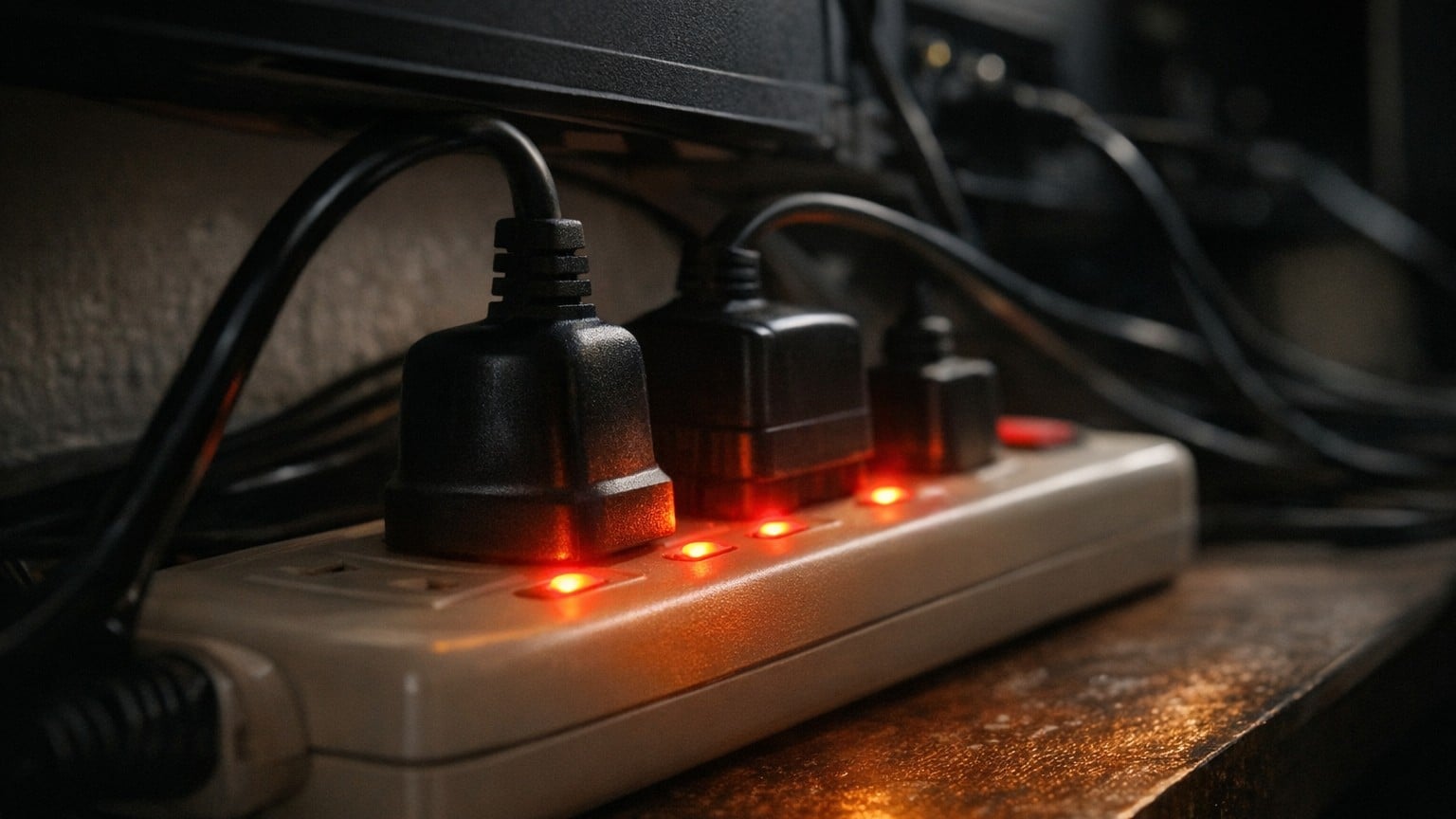 Cinq appareils éteints mais branchés consomment autant qu'un radiateur allumé : la multiprise derrière la télé en dit plus...