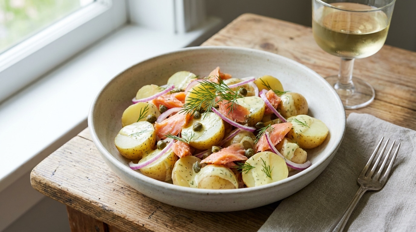 Ma Belle Mere Ma Demande La Recette 3 Fois Cest Dire Si Cette Salade Grenailles Saumon Fume Et Sauce Fraiche A Fait Son Effet Featured