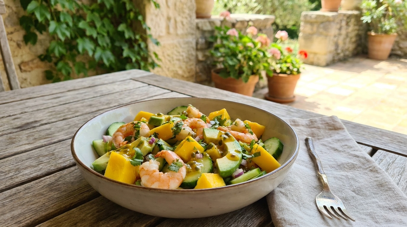 Cette Salade Mangue Crevettes Toute Fraiche Avec Sa Vinaigrette Exotique A Fait Sensation A Ma Table En Pleine Canicule Featured