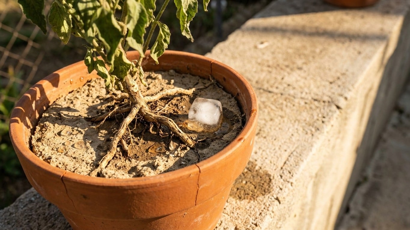 J'ai posé des glaçons sur mes jardinières tout l'été pour les arroser en douceur : le jour où j'ai déterré une racine, j'a...