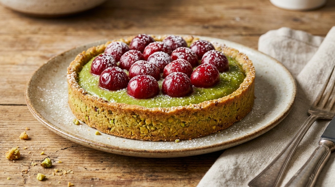 Jai Etale Une Creme A La Pistache Sous Mes Cerises Mes Invites Nont Jamais Autant Redemande Une Tarte Featured
