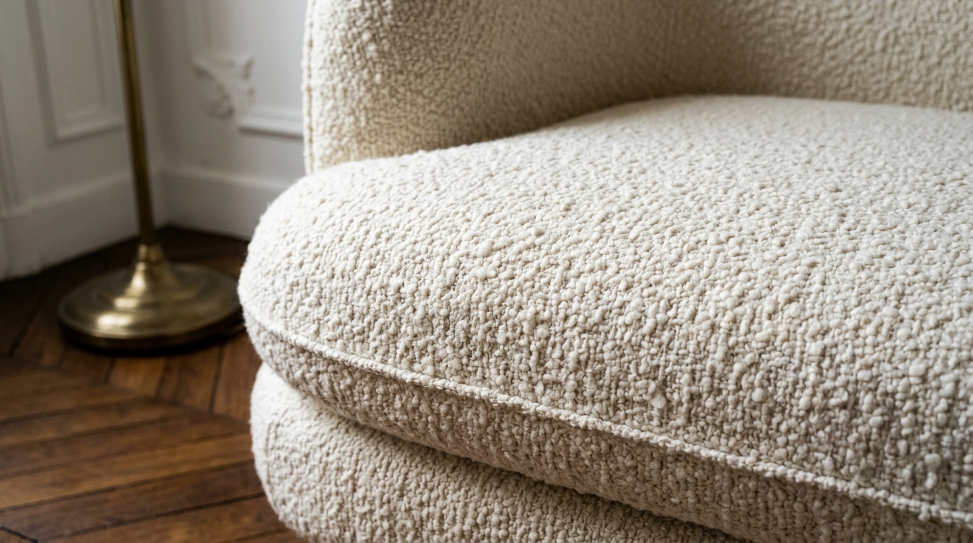 Le Canape En Tissu Bouclette Prend Un Sacre Coup De Vieux La Matiere Irresistible Qui Le Remplacera Des La Rentree Rechauffe Immediatement Le Salon Featured