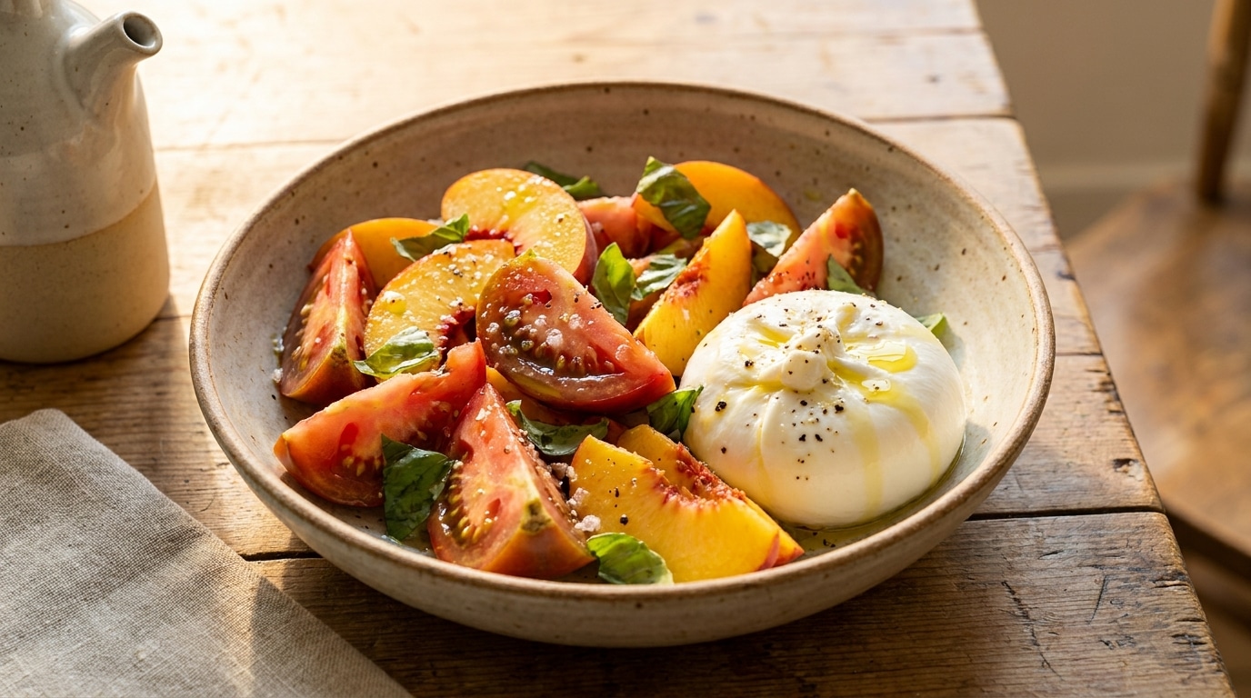 Ma Voisine Italienne Prepare Cette Salade Tomates Peches Burrata Chaque Ete Jai Enfin Compris Pourquoi Elle Ne Sert Jamais Rien Dautre Featured