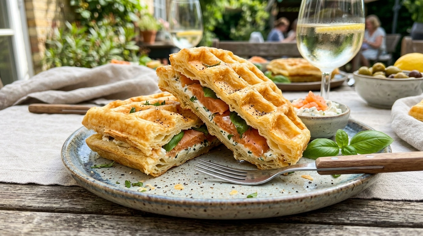 Plus Besoin De Four Pour Un Apero Qui Impressionne La Gaufre Feuilletee Au Saumon Se Prepare Le Temps De Servir Les Verres Featured