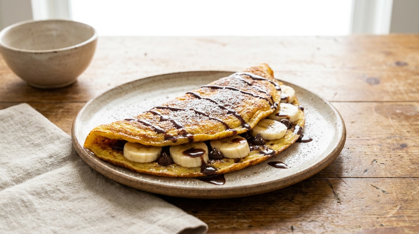 Quand Le Placard Est Presque Vide Cette Omelette Sucree Banane Chocolat Sauve Le Gouter En Moins De Dix Minutes Featured