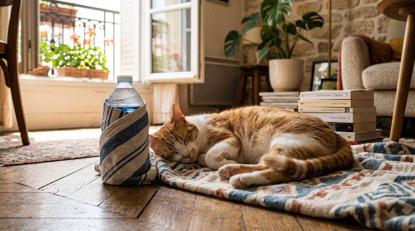 Une Bouteille Congelee Un Torchon Le Geste Valide Par Les Veterinaires Pour Rafraichir Votre Chat En Pleine Canicule Featured