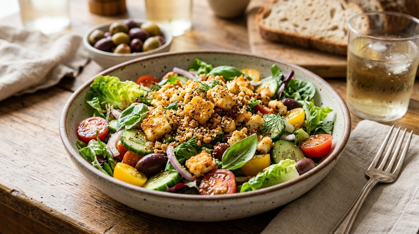 Enfin Une Salade Dete Qui Croque Cette Feta Doree A La Poele Remplace Les Croutons Et Coute Trois Fois Rien Featured