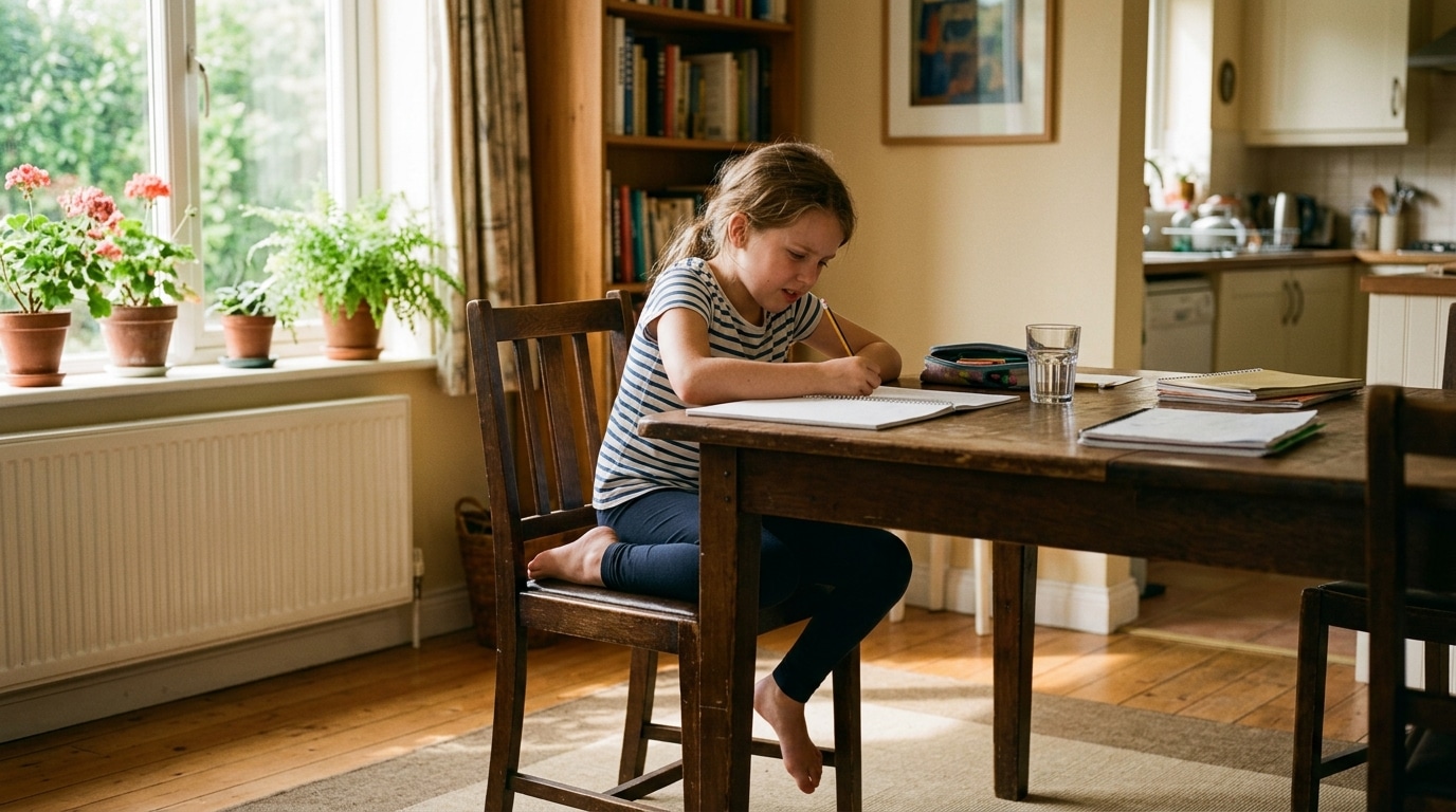 On Sobstine Tous A Faire Travailler Les Enfants Sur Une Chaise De Cuisine Alors Que But Descend Son Modele De Bureau A 65 E Featured