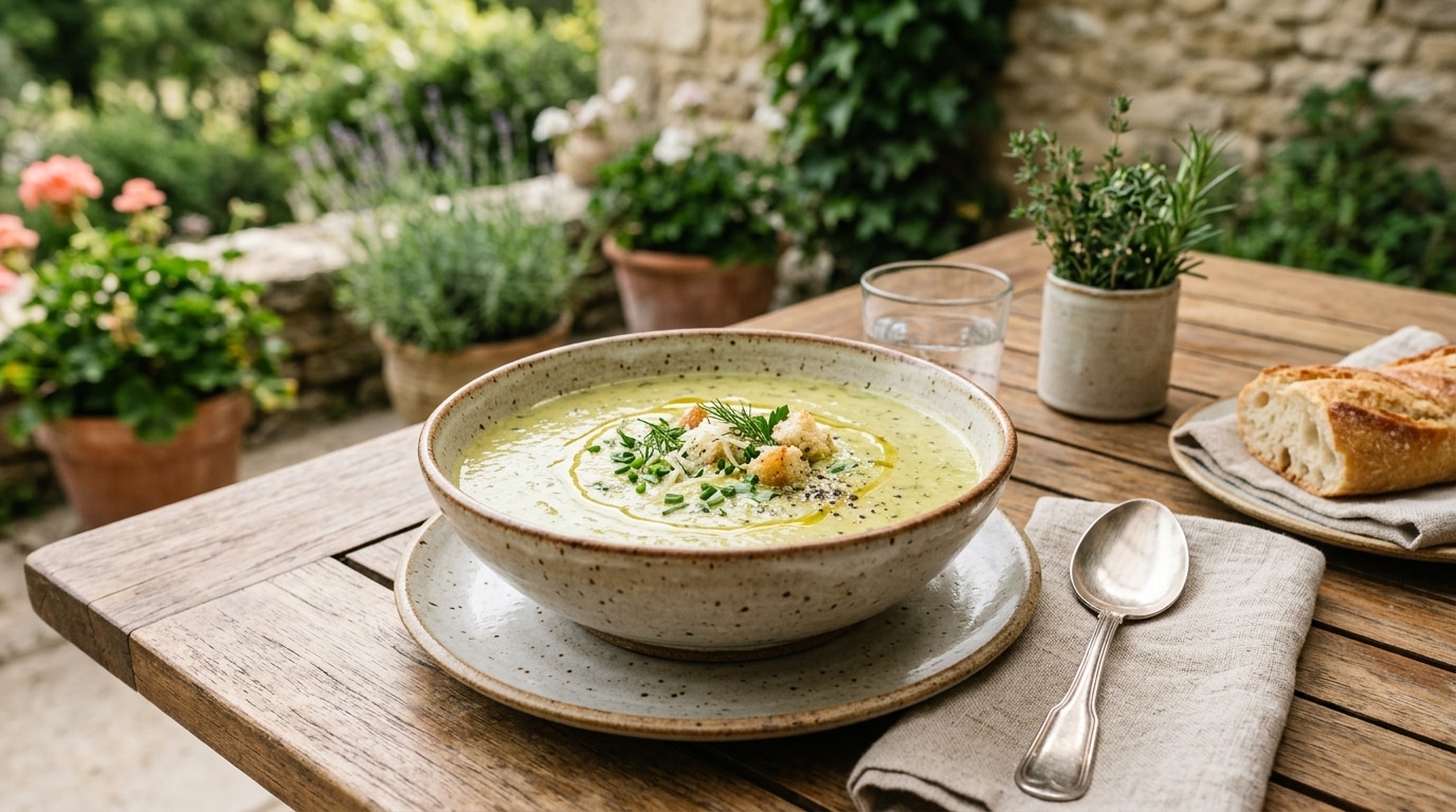 Une Simple Courgette Et Du Fromage Dail Et Fines Herbes Le Secret Dun Veloute Tiede Qui Ouvre Le Repas Sans Peser Featured