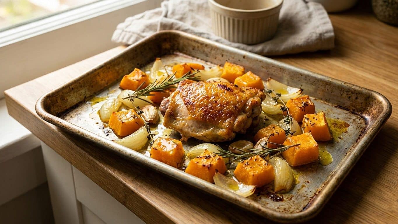 « C'est meilleur que chez le rôtisseur » : ce plat d'automne ne demande qu'une courge, un poulet et une seule plaque au four