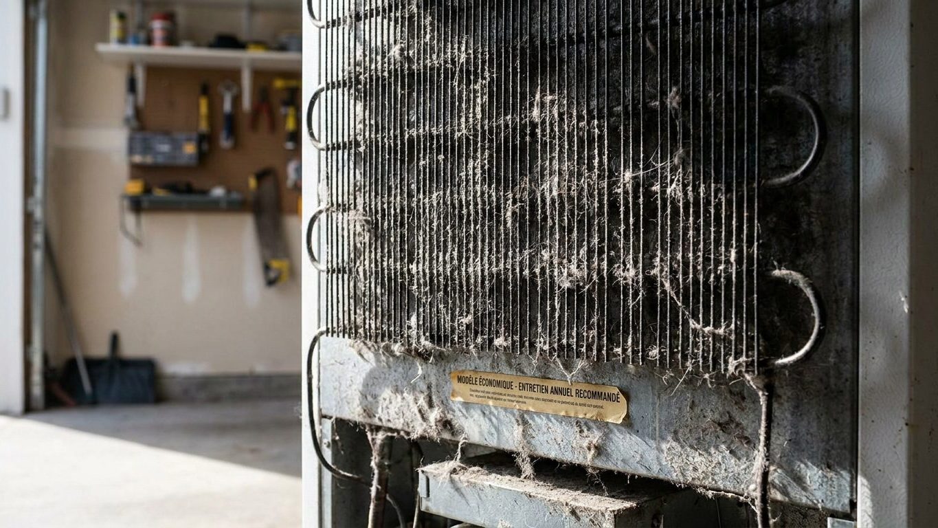 Derrière le congélateur du garage s'accumule depuis l'été une couche grise qui le fait tourner sans arrêt