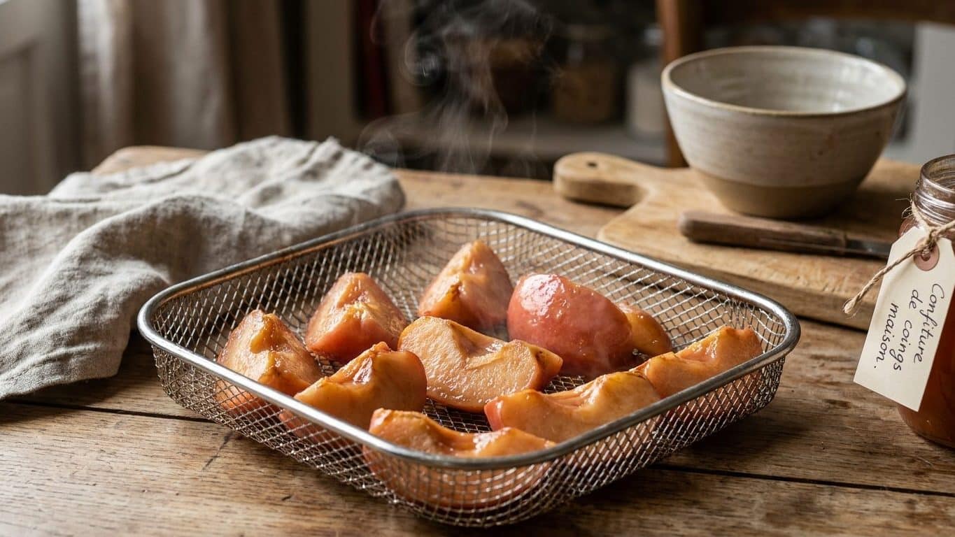 Fini les deux heures de casserole et le torchon à gelée : les coings sortent fondants de l'airfryer en 25 minutes et parfu...