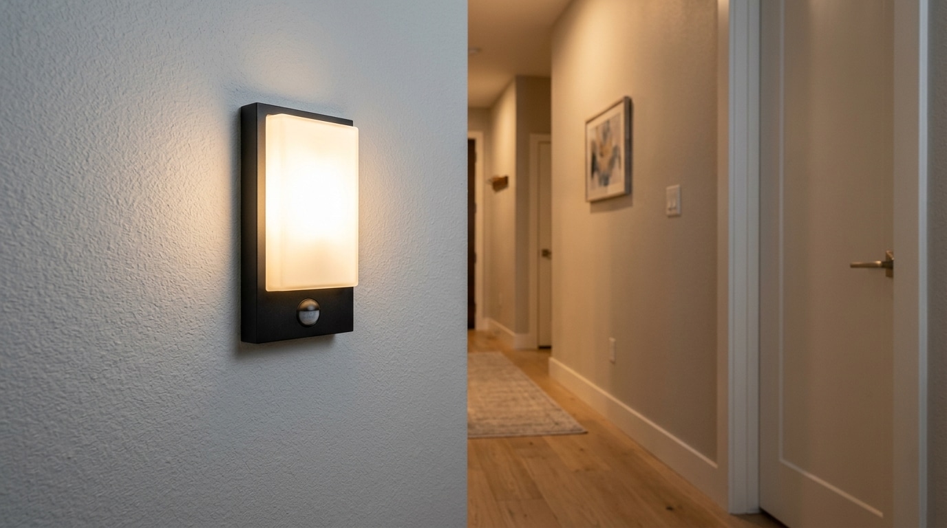 Fini Linterrupteur Cherche A Tatons Dans Le Couloir La Nuit Cette Lampe Murale Daction Sallume Des Quon Approche Featured