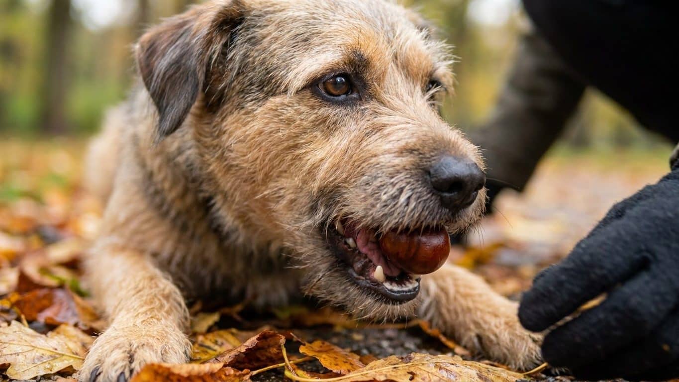 J'ai laissé mon chien jouer avec ce qu'il avait ramassé sous les feuilles : quand j'ai regardé dans sa gueule, il était pr...
