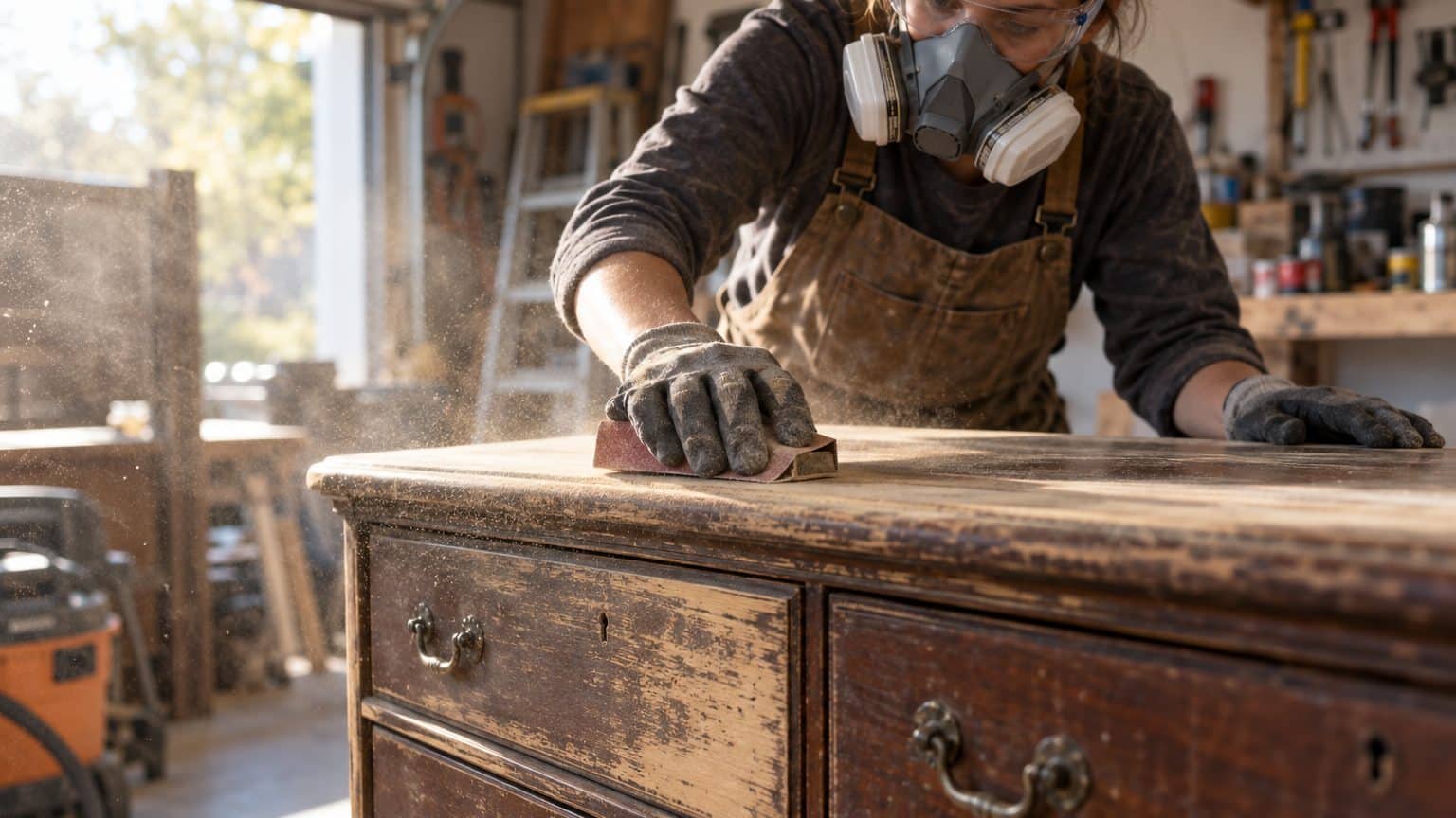 J'ai poncé à la main la commode héritée de ma grand-mère sur la table du garage : le restaurateur de meubles m'a expliqué ...