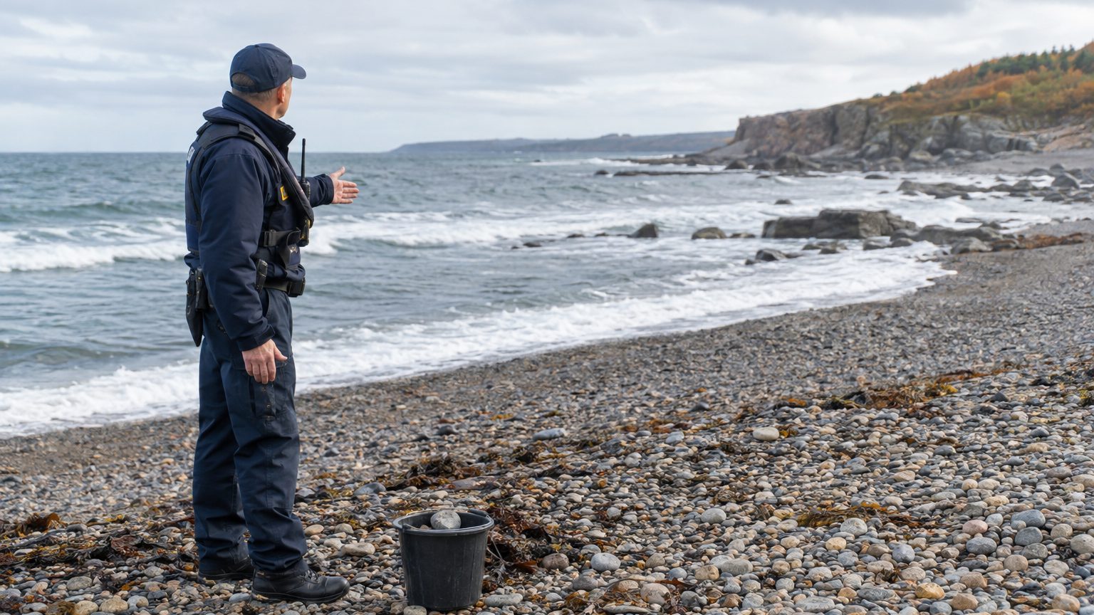 J'ai rapporté un seau de galets de la plage pour border mes massifs, comme chaque automne : sur le parking, les gendarmes ...
