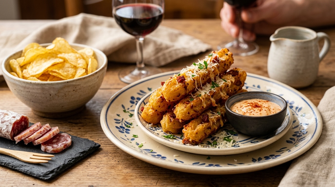 Jai Sorti Ces Churros Chorizo Parmesan Croustillants A Lapero A La Fin De La Soiree Les Chips Etaient Intactes Et Le Saucisson A Peine Entame Featured