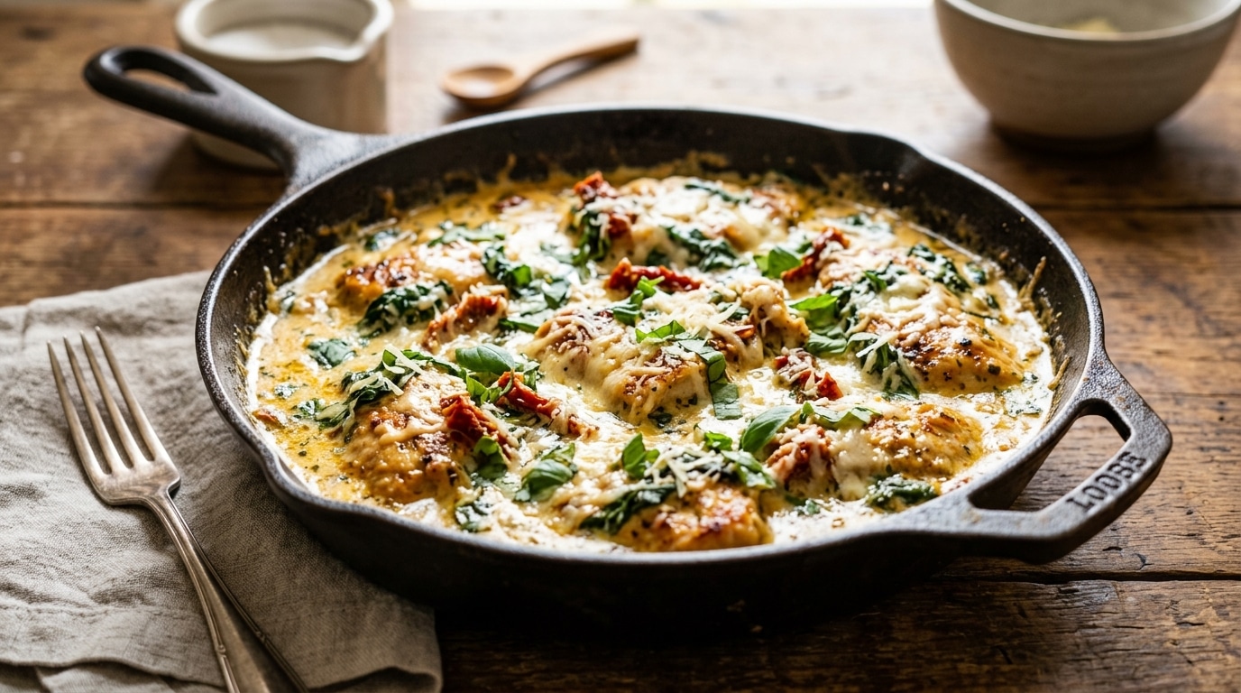 La Magie Du Poulet A La Poele Facon Cremeux Italien Epinards Fondants Douceur Fromagere Et Diner Cosy Sans Salir Un Seul Plat De Plus Featured