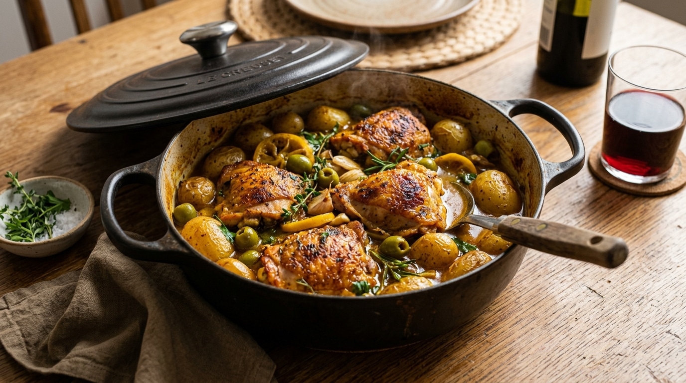La Magie Du Tajine Sans Plat A Tajine Poulet Fondant Citron Confit Olives Et Une Seule Cocotte Pour Un Diner Dautomne Reconfortant Featured