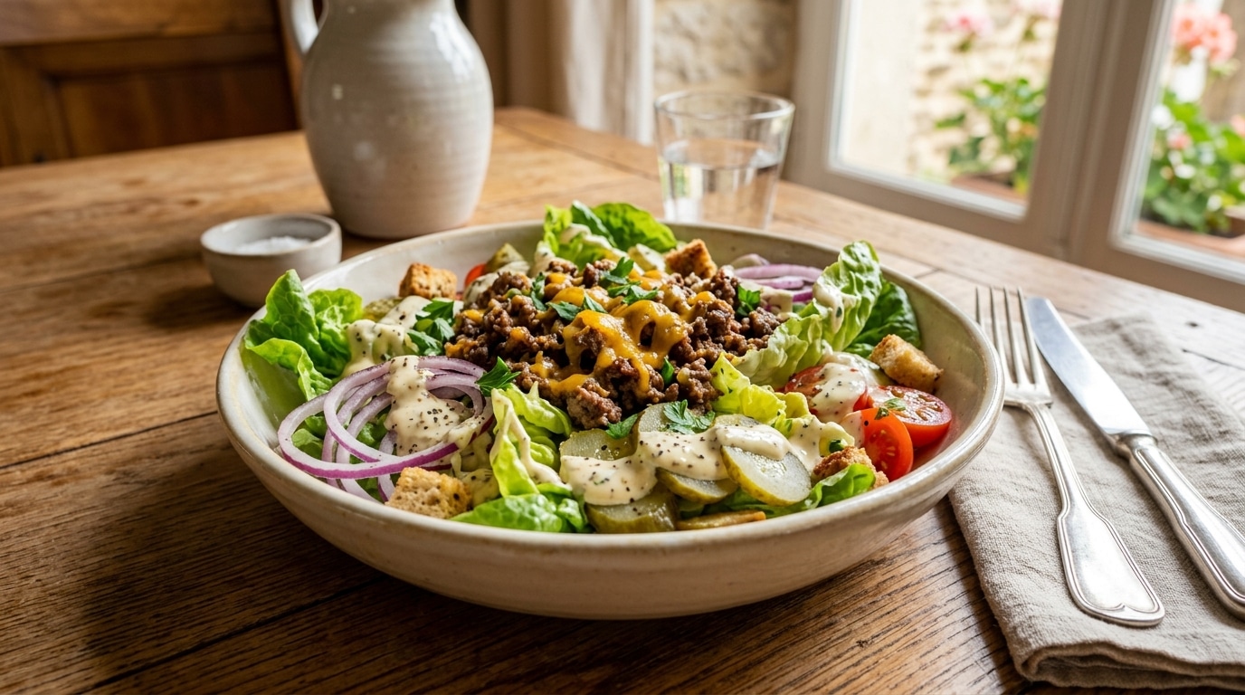 Le Gout Du Cheeseburger Rencontre La Fraicheur De La Salade Dans Une Entree Complete Qui Ne Manque Ni De Caractere Ni De Gourmandise Featured