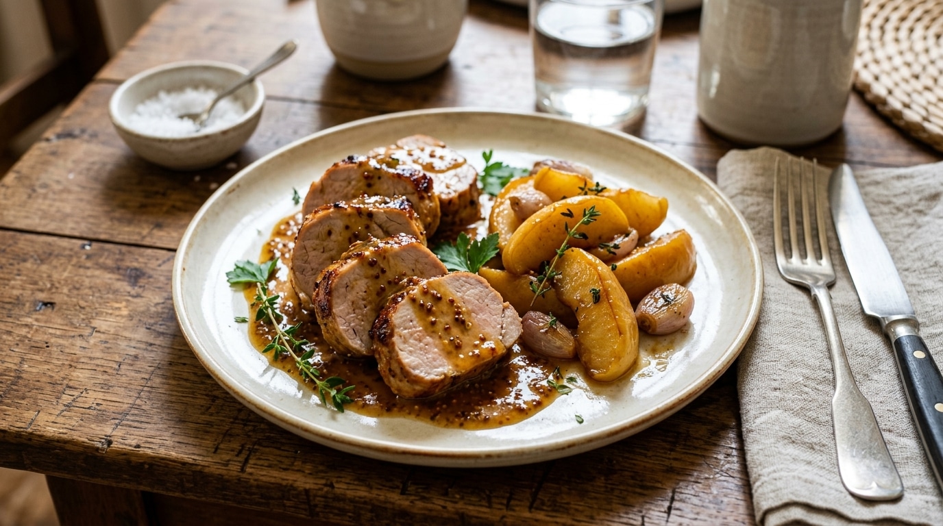 Les Pommes Ne Servent Pas Seulement Daccompagnement Dans Ce Filet Mignon Elles Adoucissent La Moutarde Et Captent Toute La Sauce Au Miel Featured