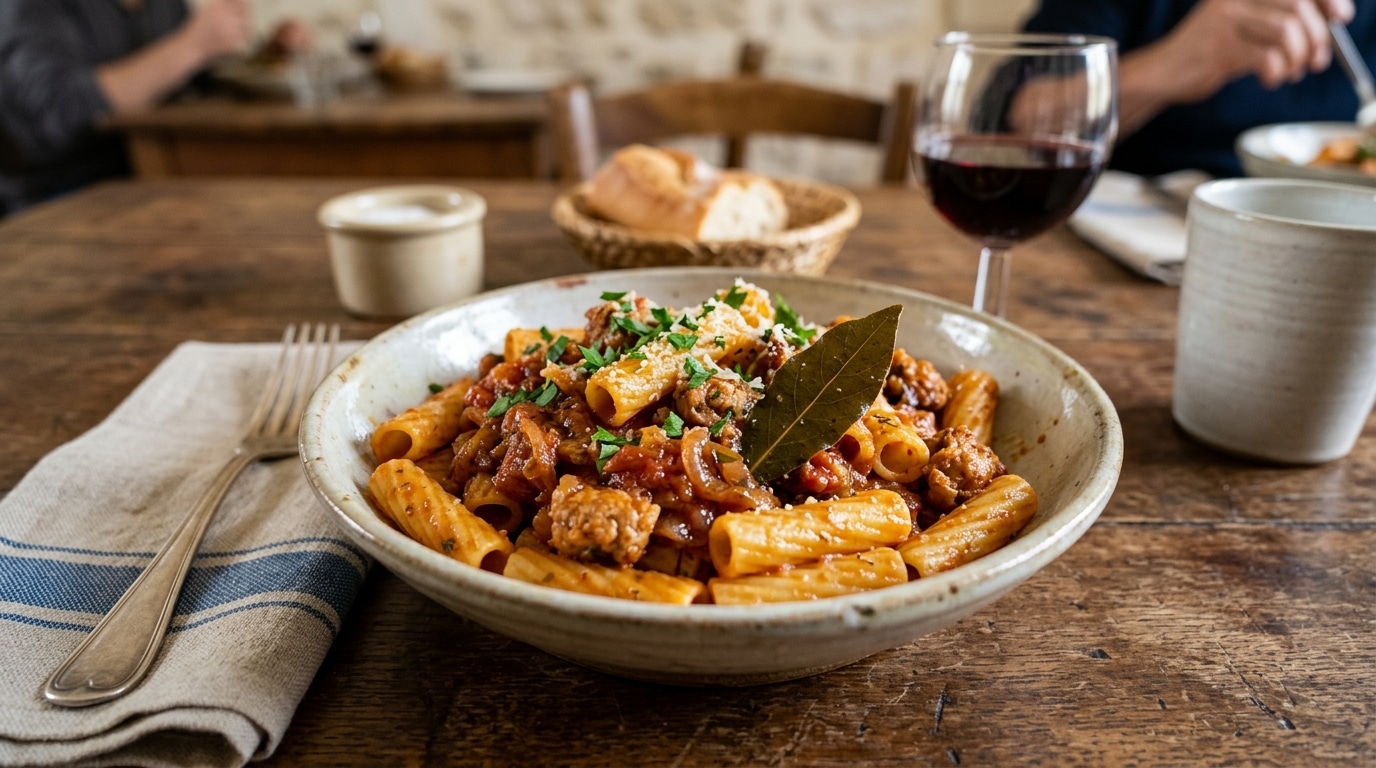 Les Soirs Ou Je Nai Plus Envie De Cuisiner Je Fais Ca Des Pates Et Une Sauce Tomate Mijotee Aux Saucisses Dorees En 20 Minutes Featured