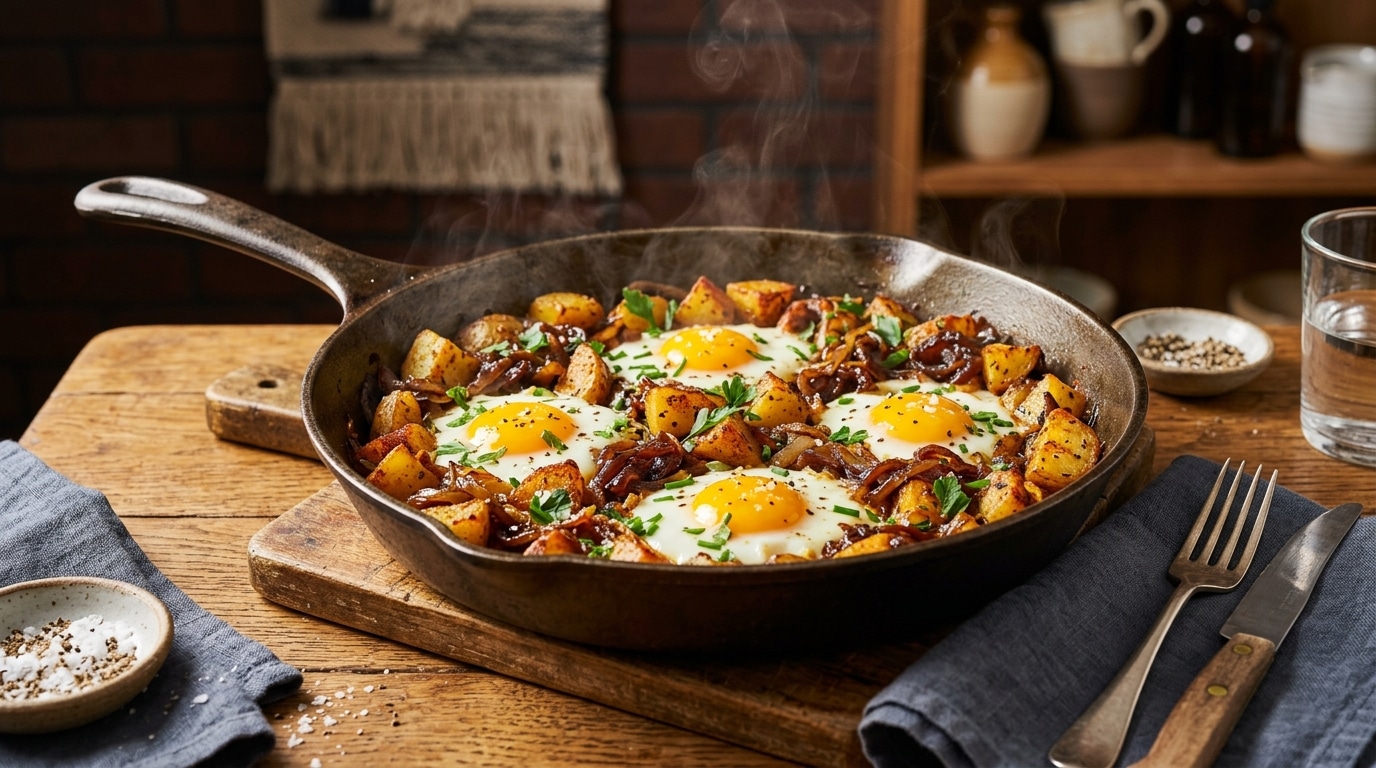 Mes Invites Ont Cru A Un Plat De Resto Maghrebin Cetaient Des Pommes De Terre Des Oignons Caramelises Et Des Oeufs Casses Dans La Poele Featured