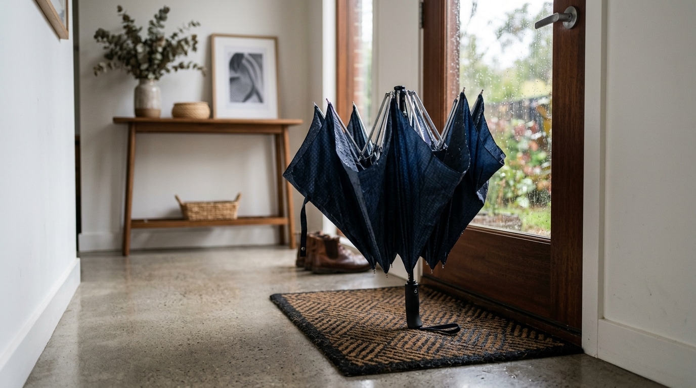On Sobstine Tous A Secouer Son Parapluie Sur Le Palier Alors Que Ce Modele Pliant Se Referme Sans Mouiller Lentree Featured