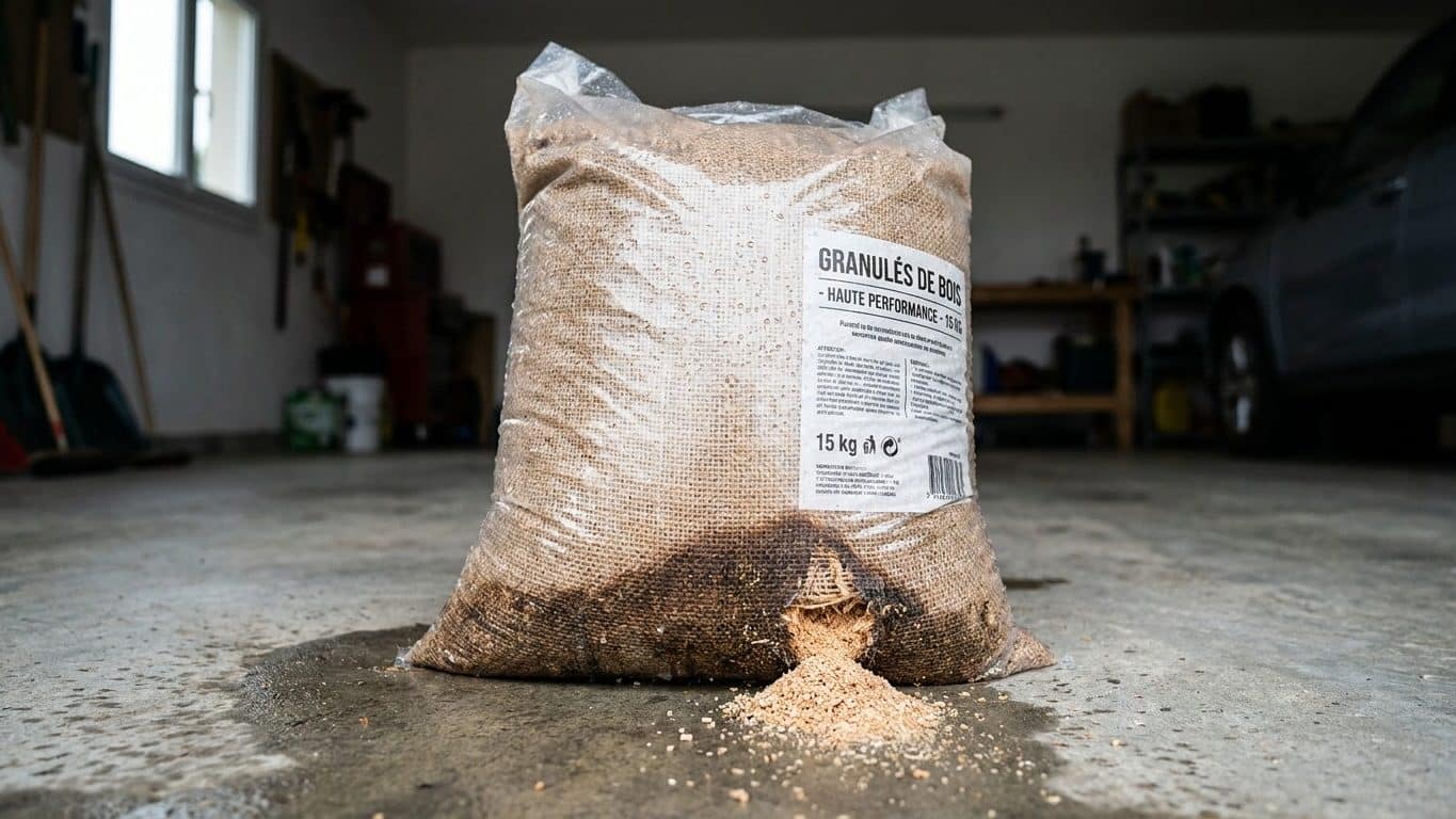 Poser ses sacs de granulés à même la dalle du garage les transforme en sciure avant l'hiver, et ça se voit dès la première...