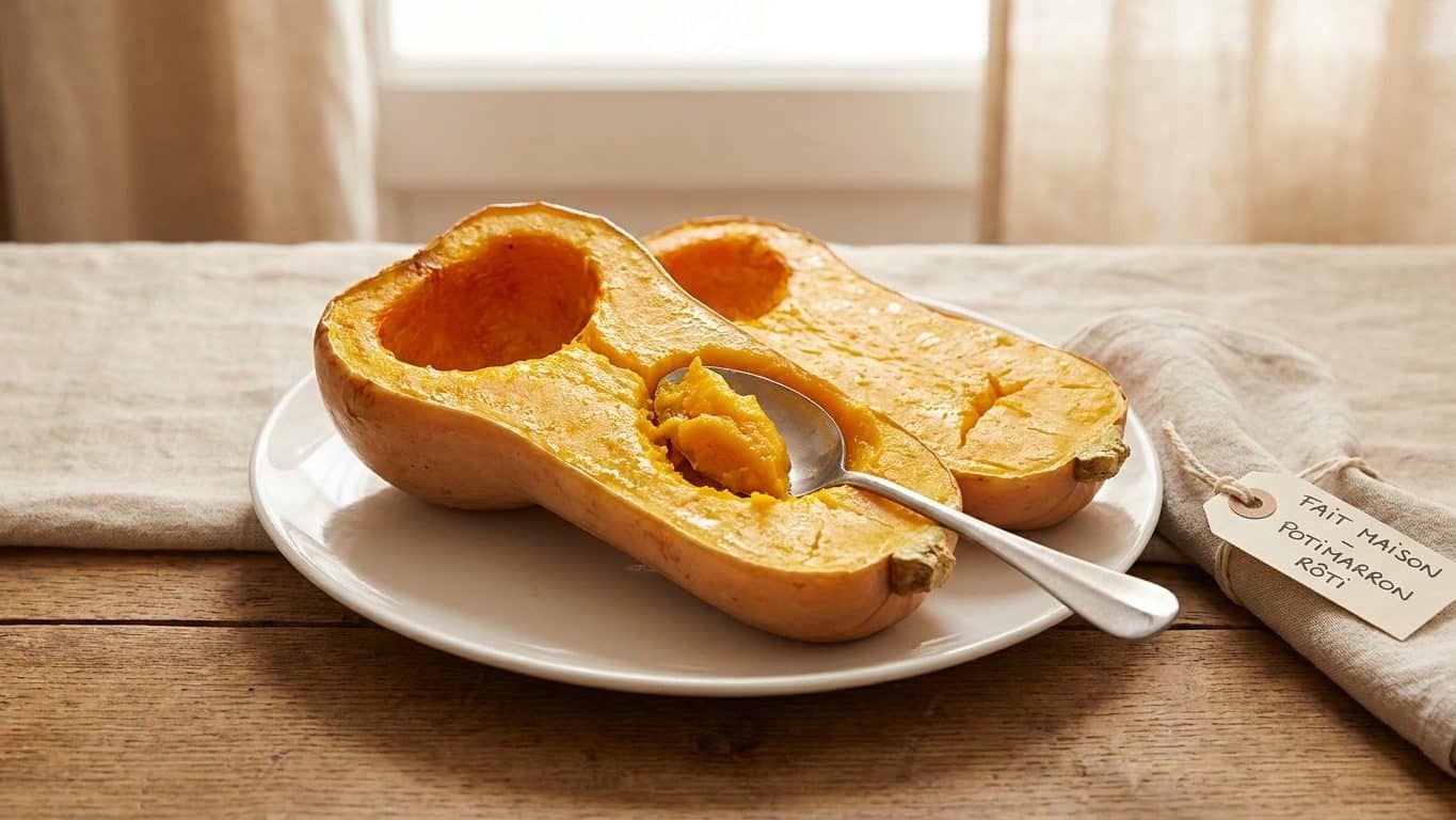 Sous la peau qu'on croit immangeable : le potimarron rôti entier dont la chair se mange à la cuillère comme une crème sucrée