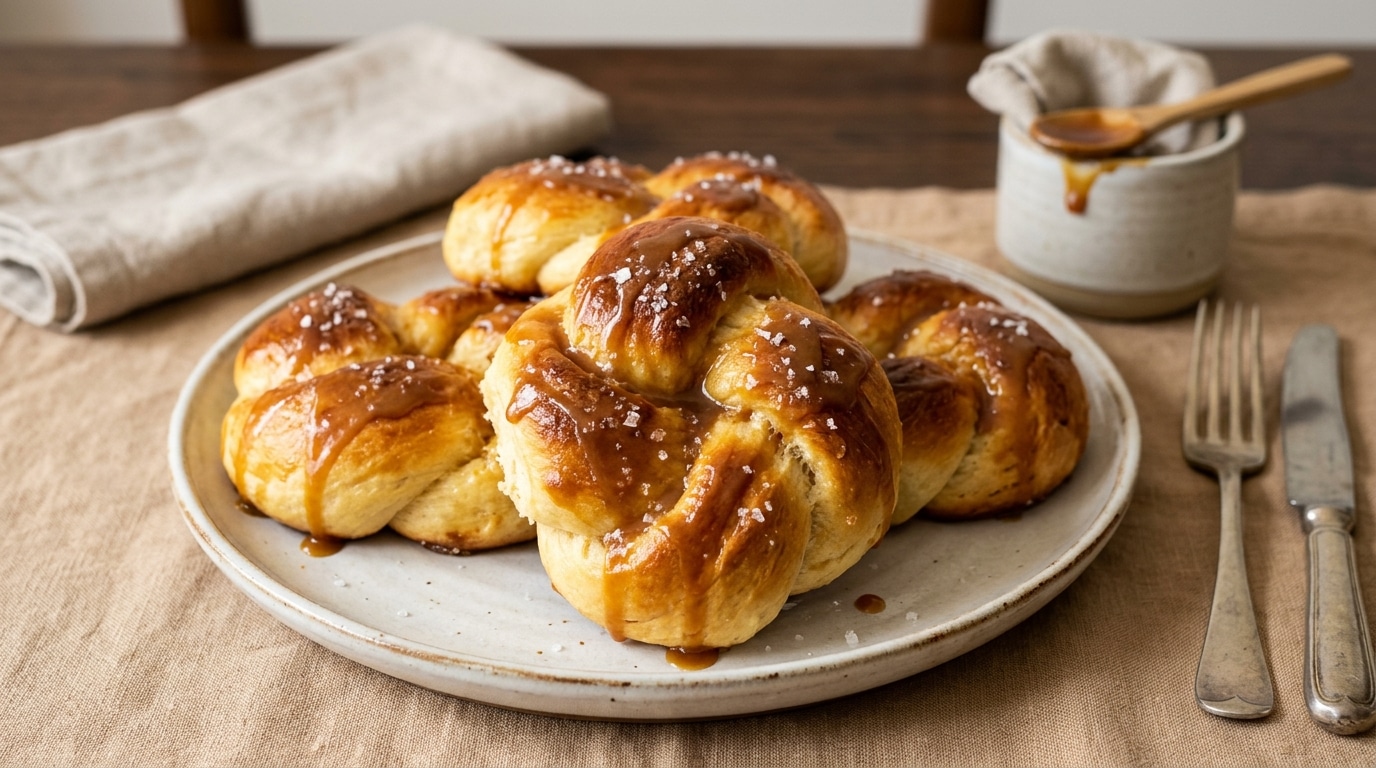 Tres Tres Moelleuses Ces Petites Brioches Torsadees Au Caramel Beurre Sale Ont Remplace Tous Mes Gateaux Du Mercredi Featured