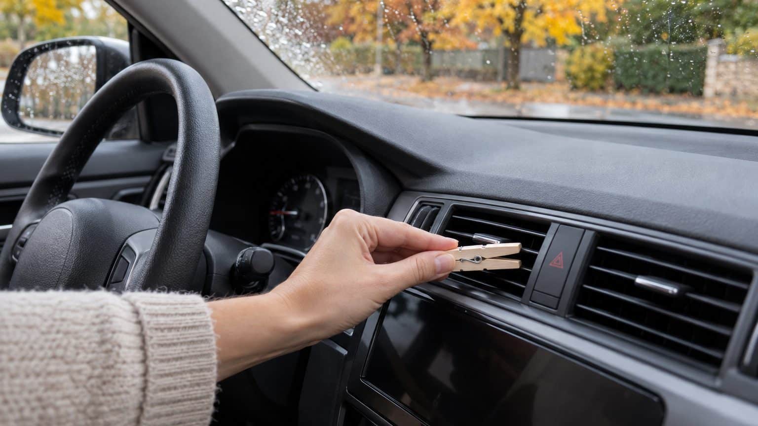 Dès qu'elle rallume le chauffage de sa voiture, ma voisine clipse une pince à linge en bois sur la grille d'aération