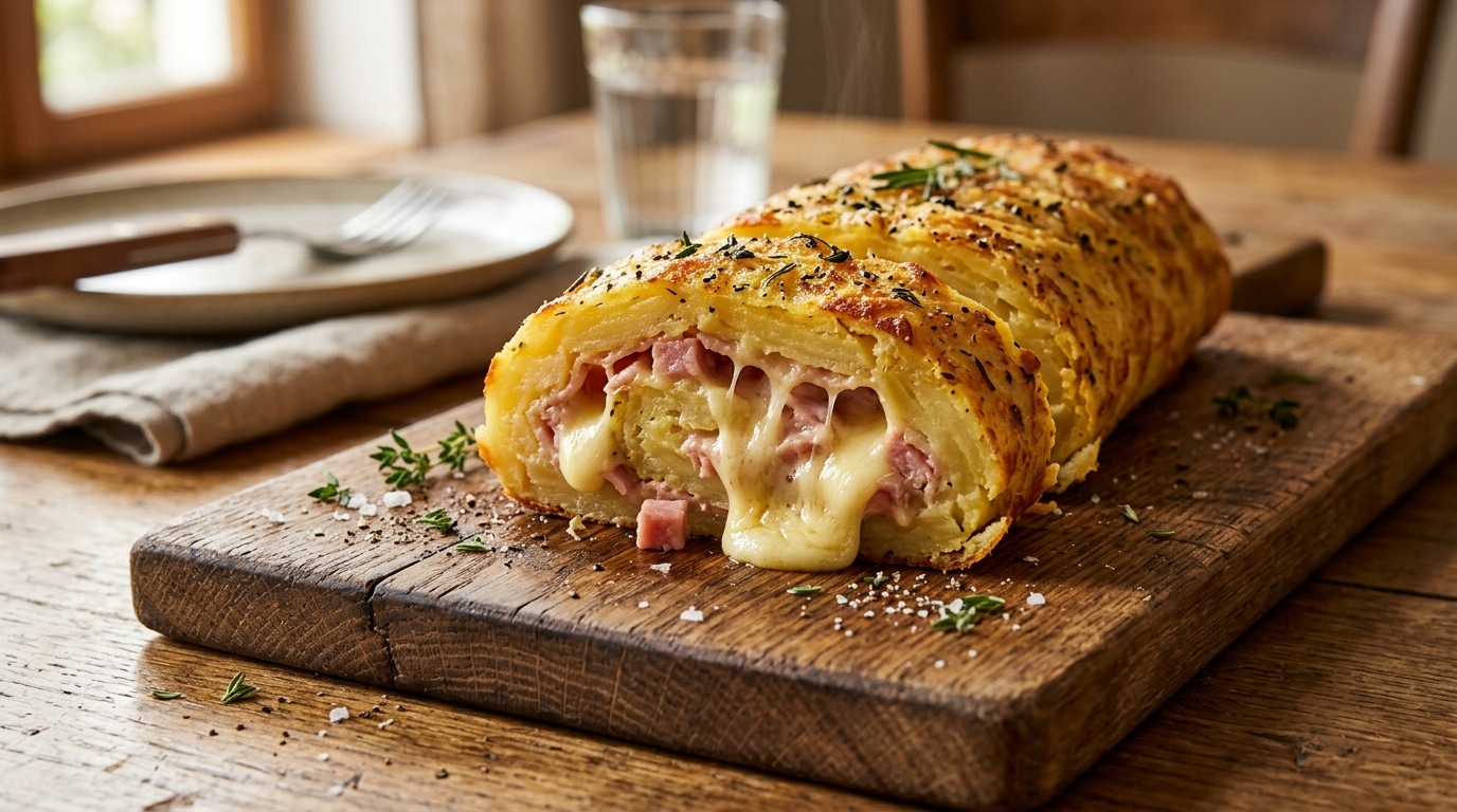 Il Coche Toutes Les Cases Du Plat Qui Rend Accro On Dirait Un Simple Roule De Pommes De Terre Mais Attendez De Voir Le Jambon Et La Mozza Apparaitre A La Decoupe Featured