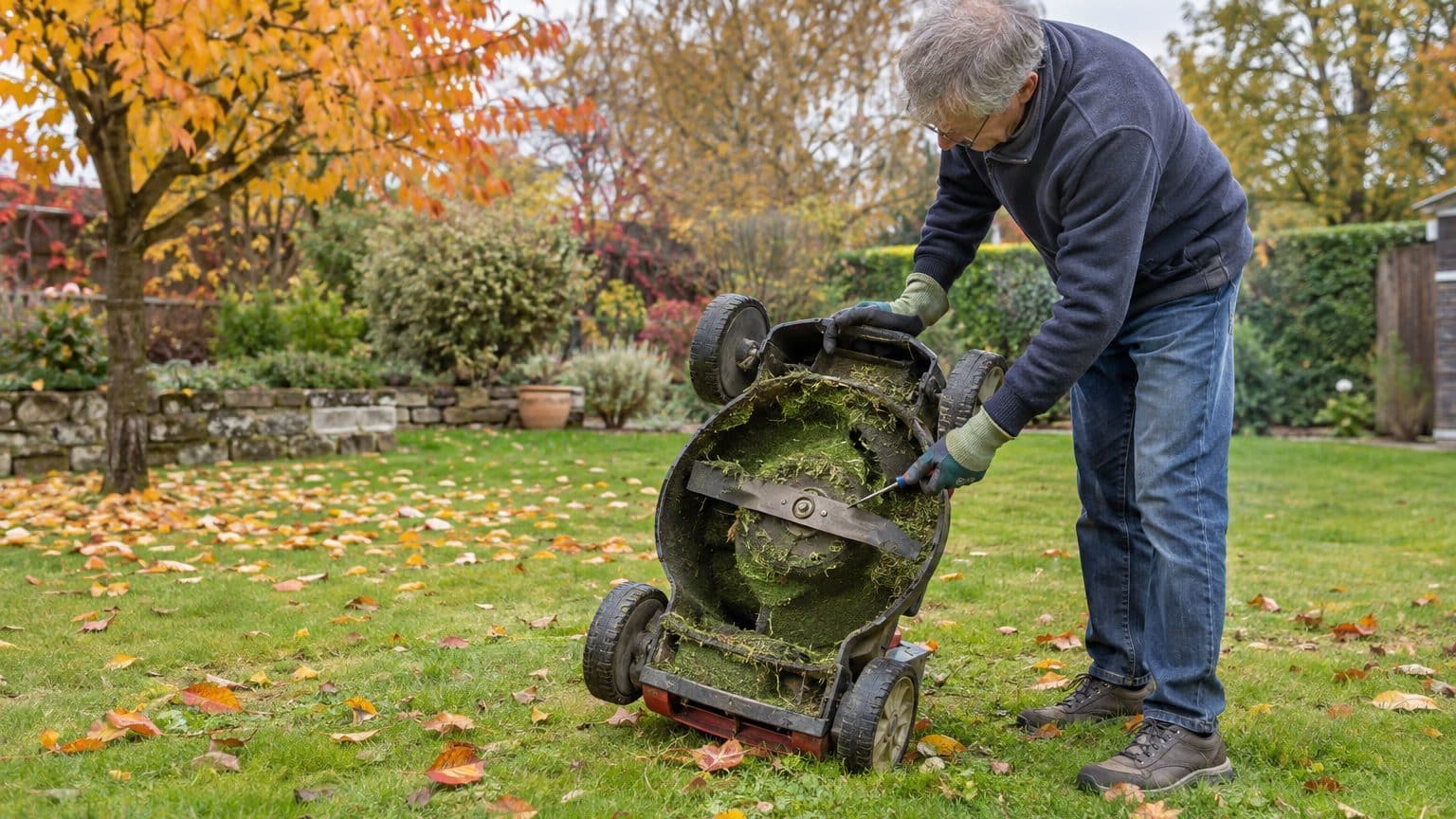 J'ai couché ma tondeuse sur le flanc pour gratter le carter avant de la ranger pour l'hiver : au printemps, le réparateur ...