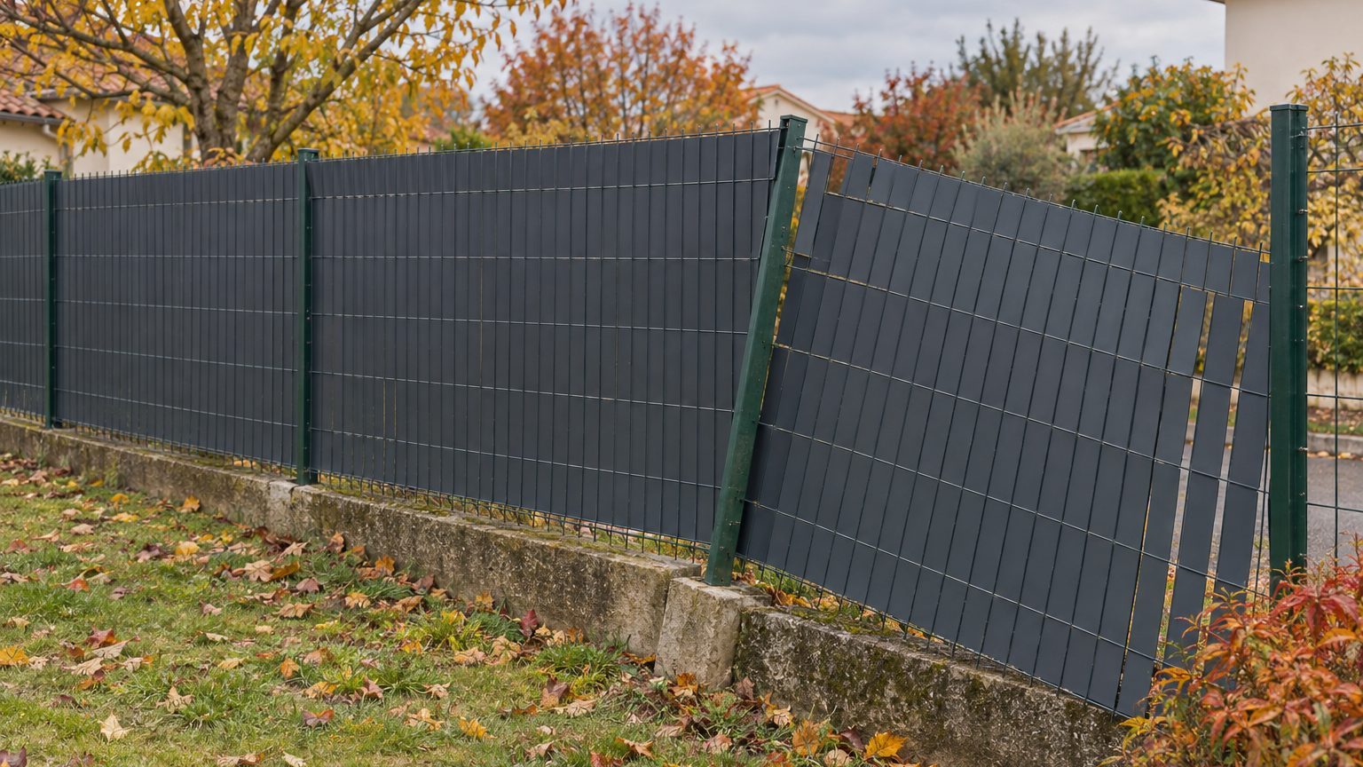 J'ai glissé des lames gris anthracite dans tout mon grillage pour ne plus voir la rue : au premier coup de vent d'automne,...