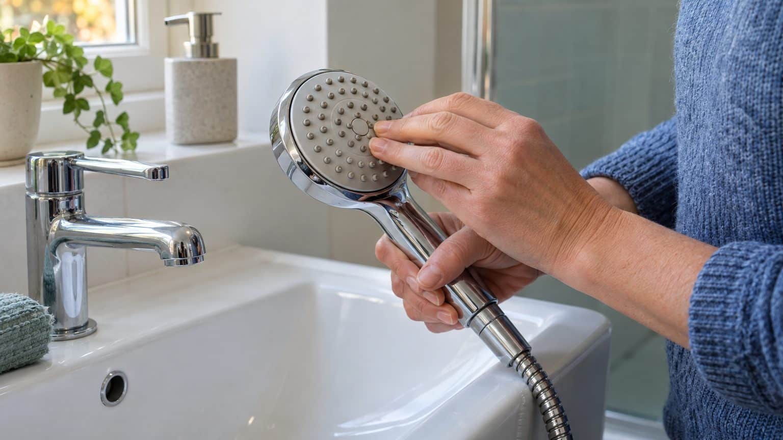 J'ai laissé tremper mon pommeau de douche dans le vinaigre blanc toute une nuit pour redresser les jets : quand j'ai relu ...