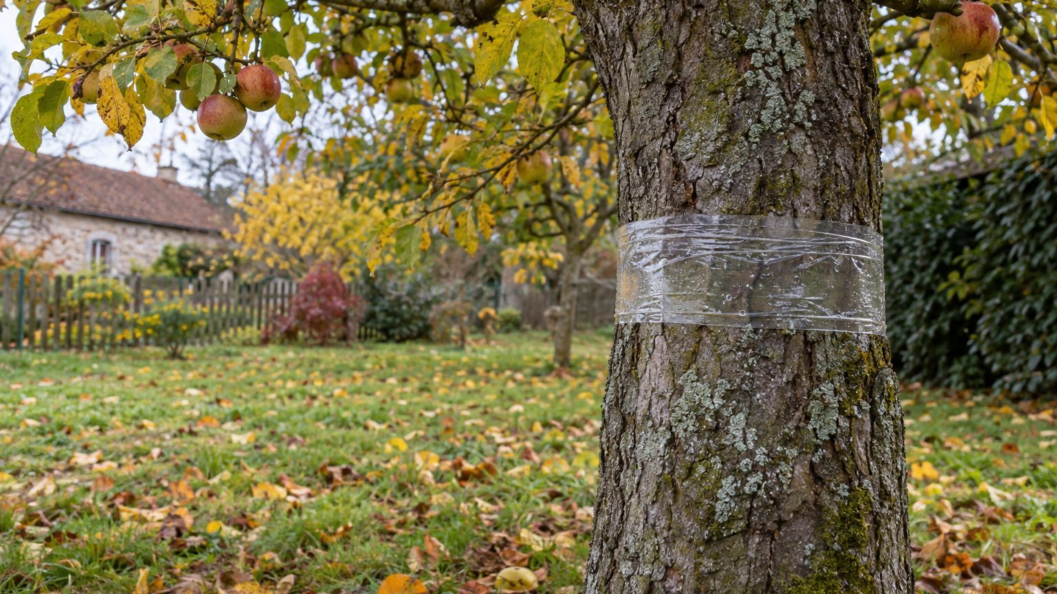 J'ai posé une bande collante autour du tronc de mon pommier début novembre : en décembre, j'ai compris ce qui grimpait cha...