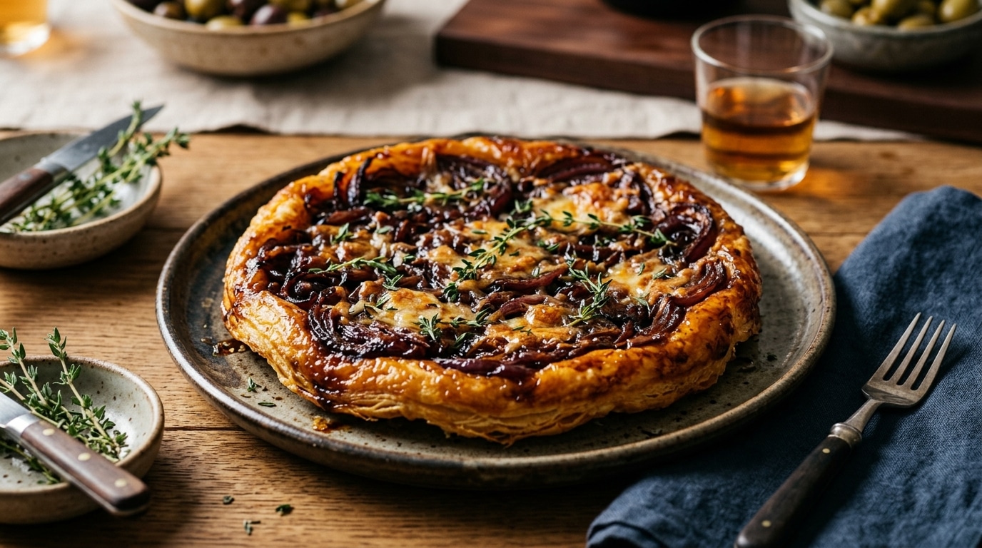 Jai Fait Une Tarte Renversee Aux Oignons Rouges Au Thym Et Au Gruyere A Laperitif Plus Personne Na Touche Au Saucisson Featured