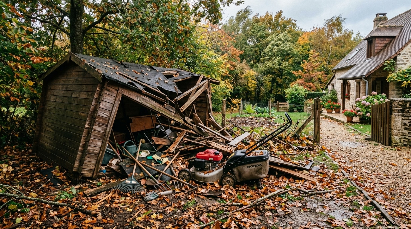 Jai Range La Tondeuse Et Tous Mes Outils Dans Labri De Jardin Pour Lhiver Apres La Premiere Tempete Dautomne Lassureur Ma Montre La Ligne Qui Manquait A Mon Contrat Featured