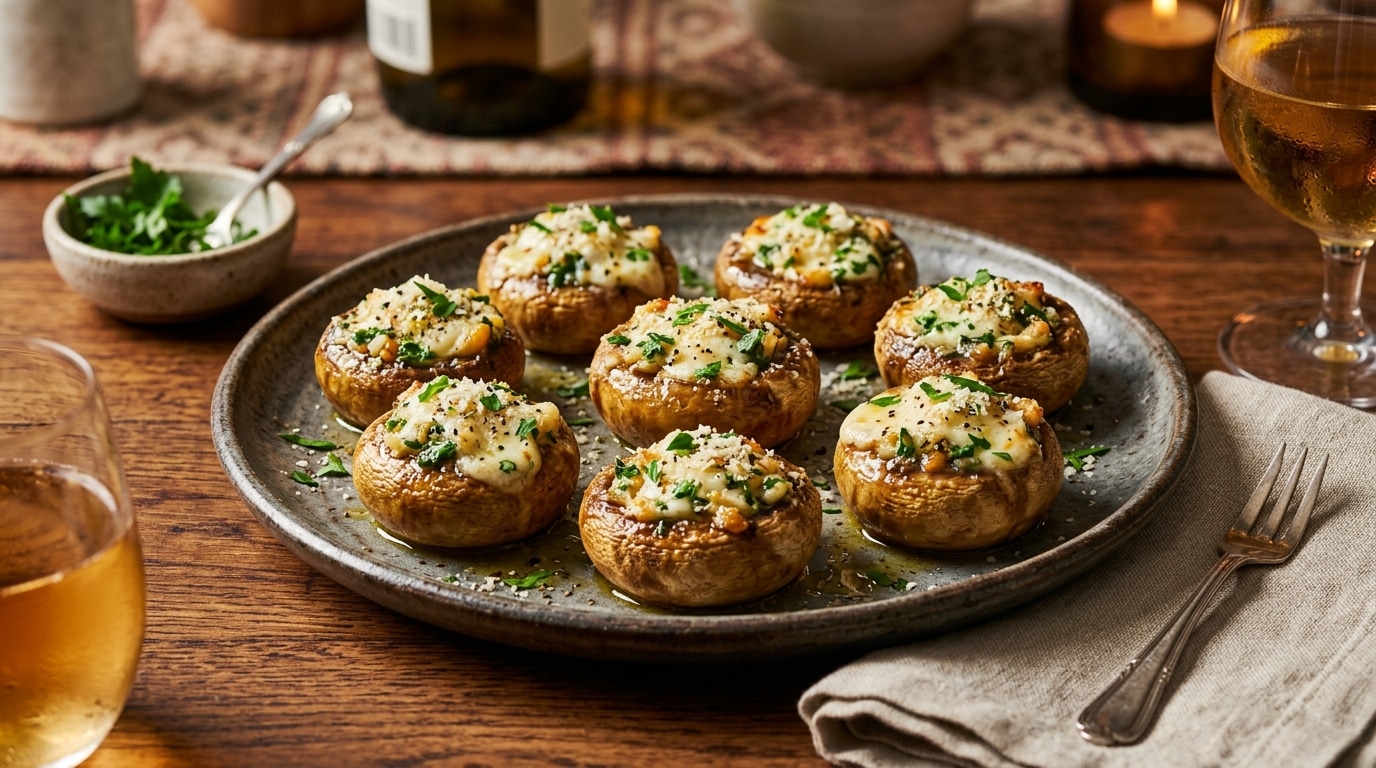 Je Nachete Plus De Biscuits Aperitifs A La Place Je Sers Des Champignons De Paris Farcis A Lail Au Persil Et Au Fromage Frais Featured