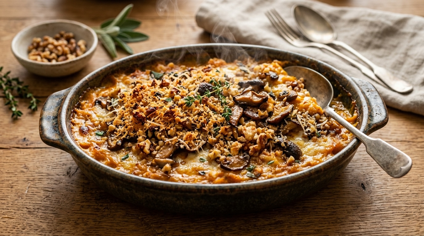 Je Ne Fais Plus De Gratin De Potimarron Banal Desormais Je Le Couvre Dune Pate Au Parmesan Et Aux Noix Avec Des Champignons Featured