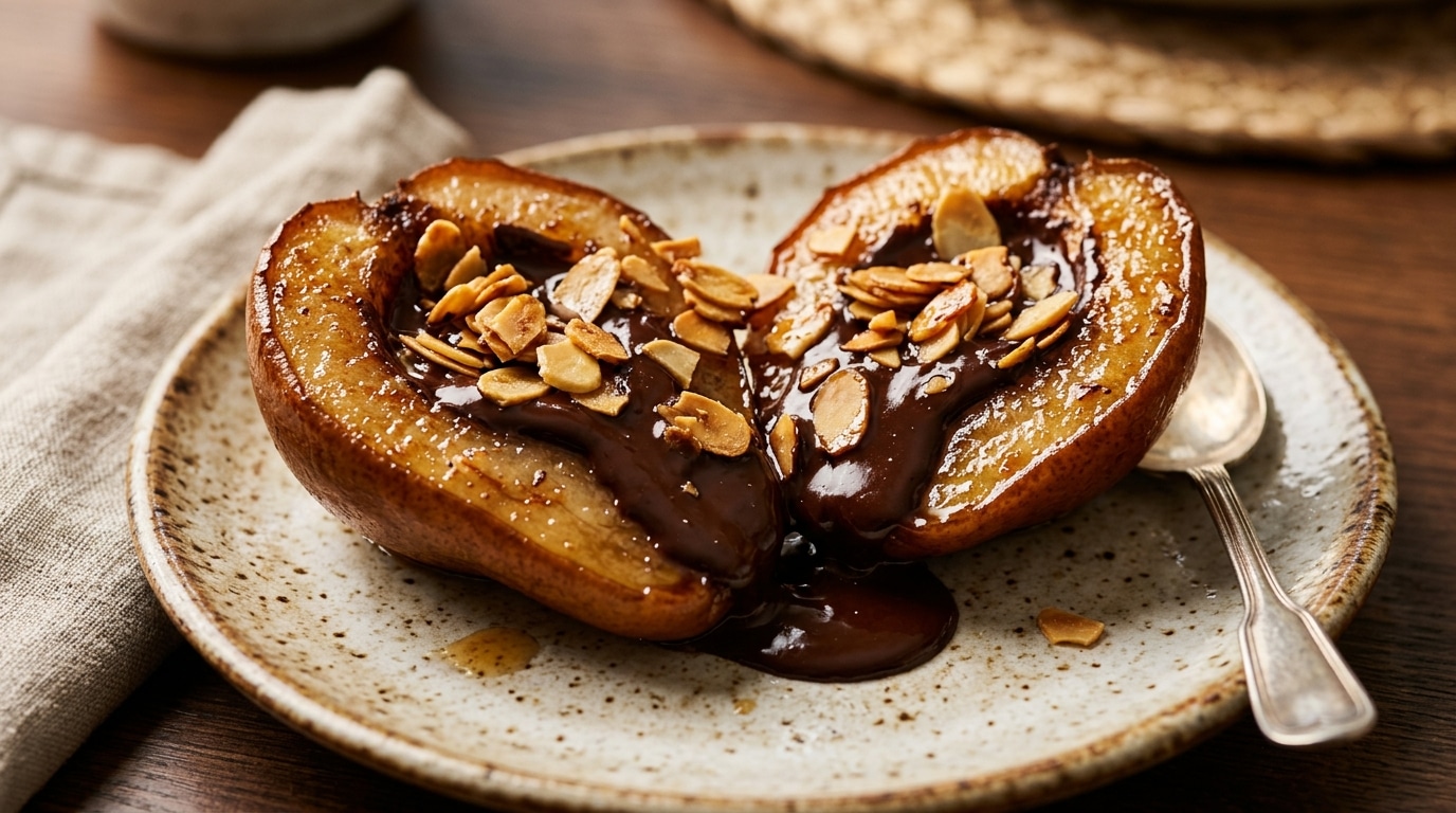 Je Servais Toujours Les Poires En Compote Ou Tarte Roties Avec Du Chocolat Et Des Amandes Elles Ont Completement Change Le Dessert Featured