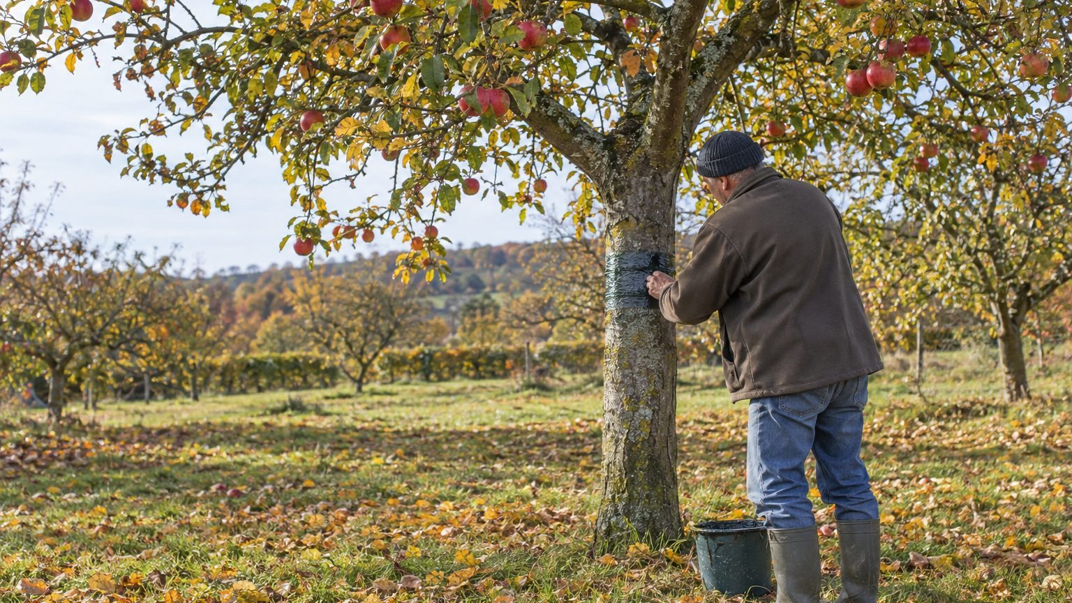 Les anciens serraient toujours une bande de glu autour du tronc des pommiers fin octobre : ils sauvaient la récolte de l'a...