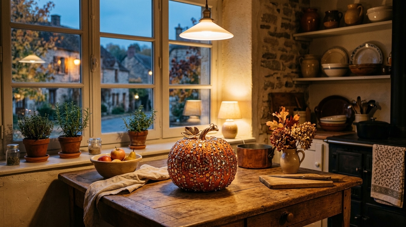 Mes Petits Enfants Sont Chez Nous Pour La Deuxieme Semaine Des Vacances Et La Nuit Arrive Plus Tot Desormais Une Citrouille En Strass Les Attend Sur La Table De La Cuisine Featured