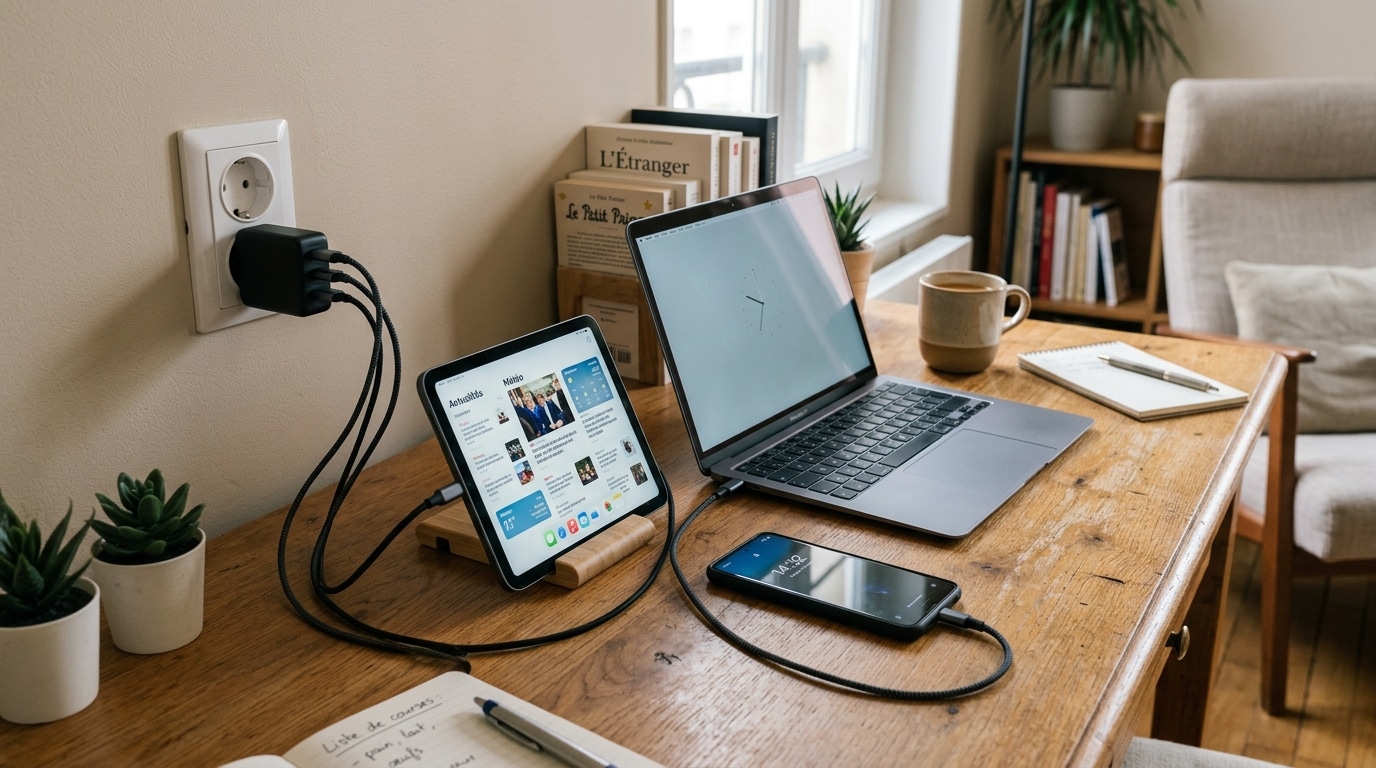 On Sobstine Tous A Brancher Chaque Chargeur Sur Une Seule Prise Alors Quun Simple Boitier A 995 E Suffit Pour Le Telephone La Tablette Et Lordinateur Featured
