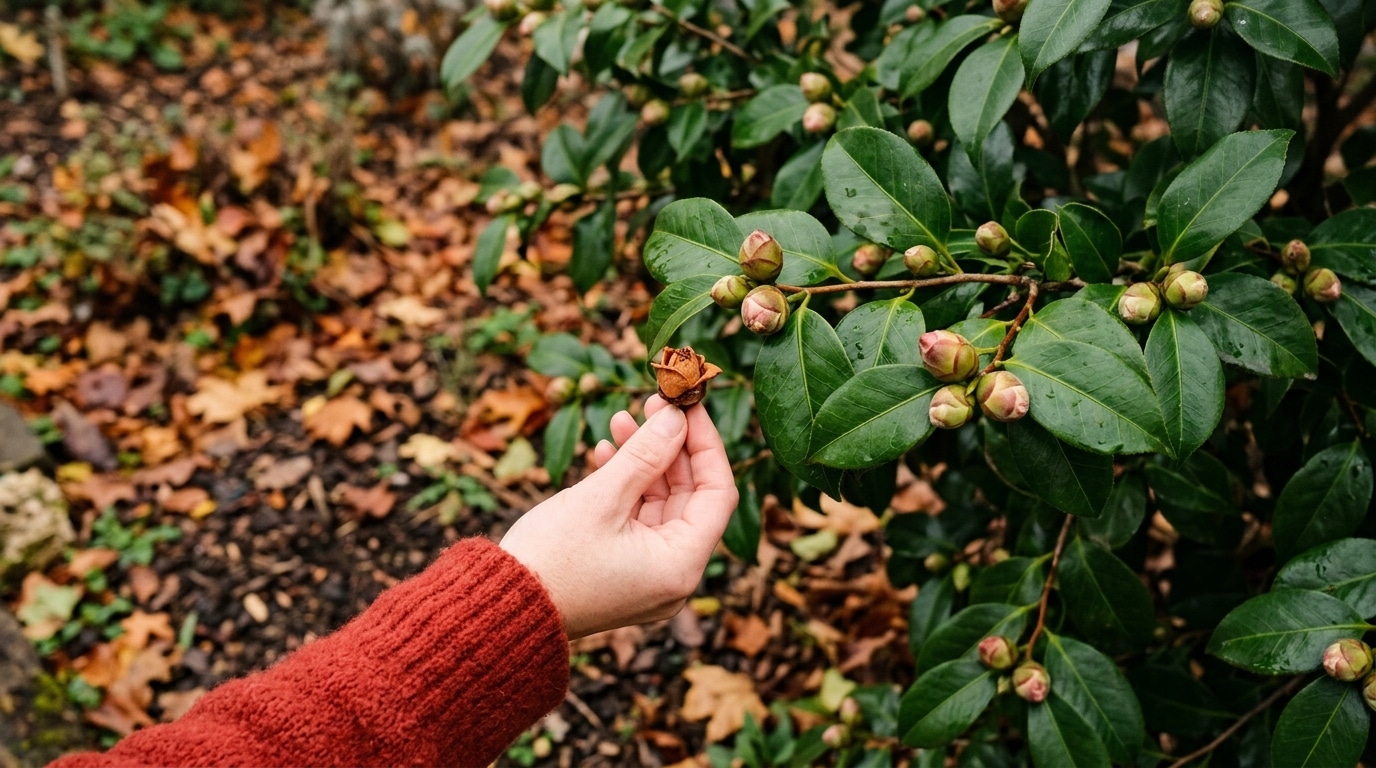 Son Luxuriant Camelia Bourgeonnait Cet Oubli Au Sol La Depouille Featured