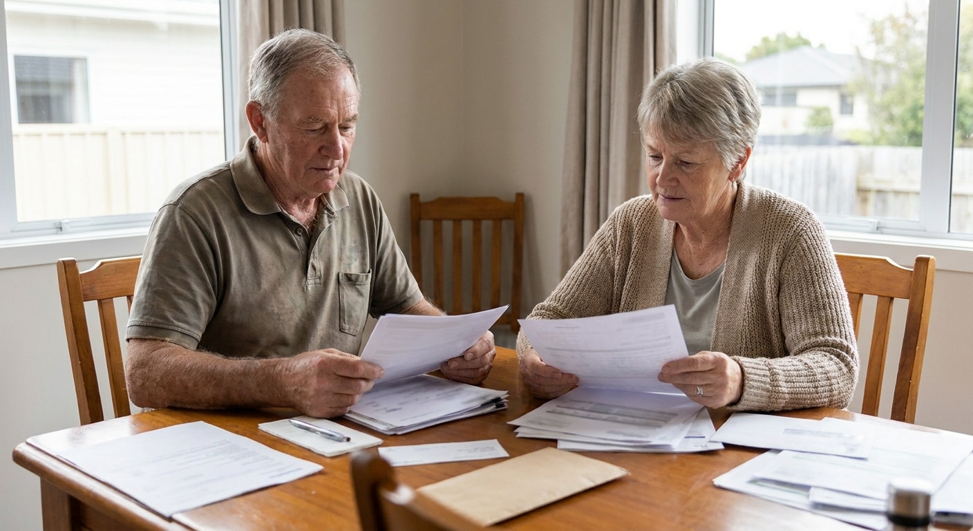 Couple de retraites etudiant des documents